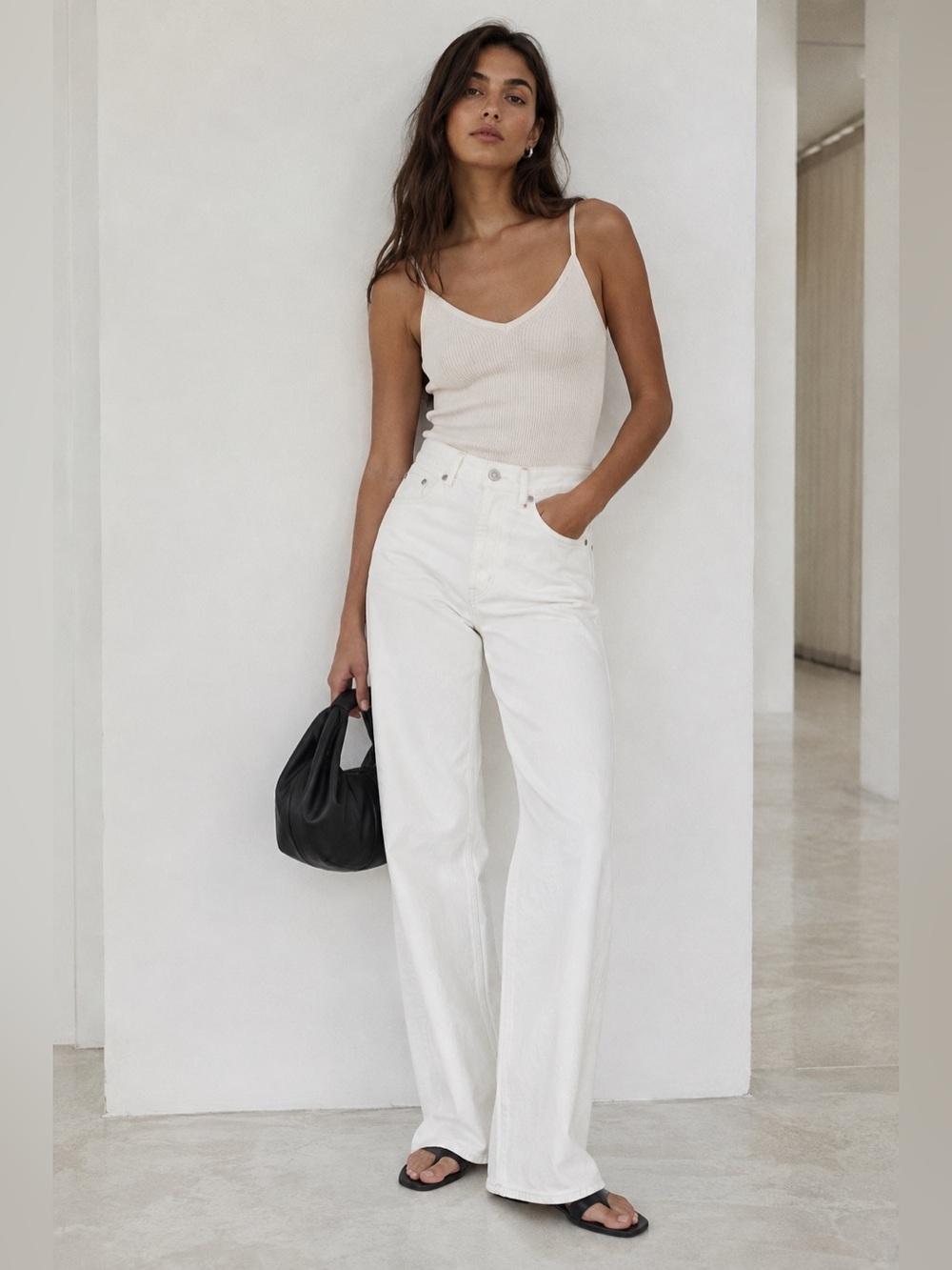 & Other Stories Cream High-Rise Wide Leg Jeans